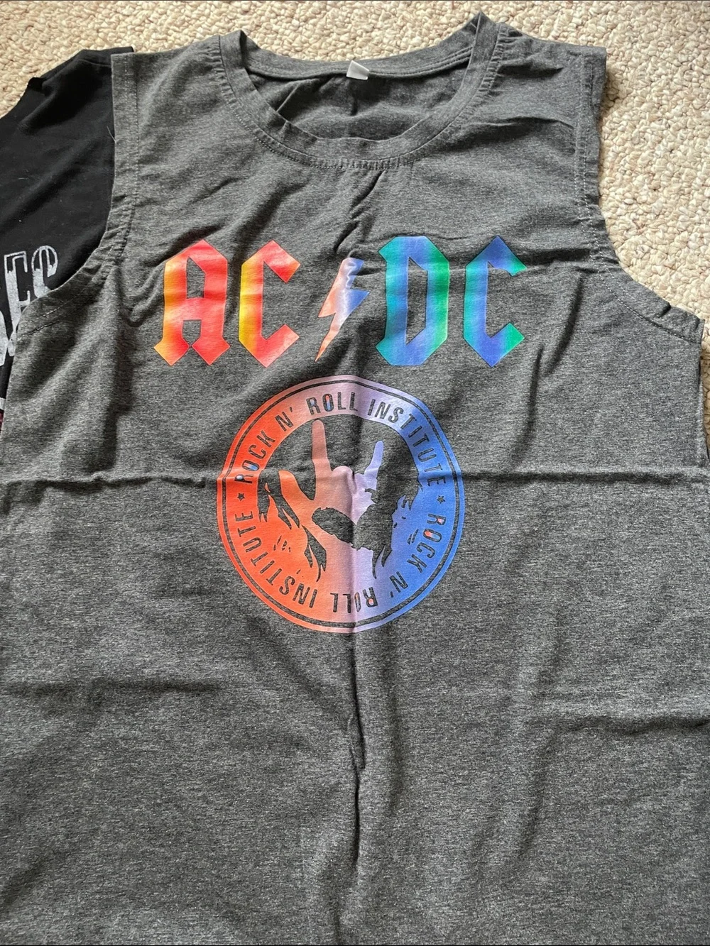 AC/DC Black & Gray Women's Muscle Tee Tank Top Bundle